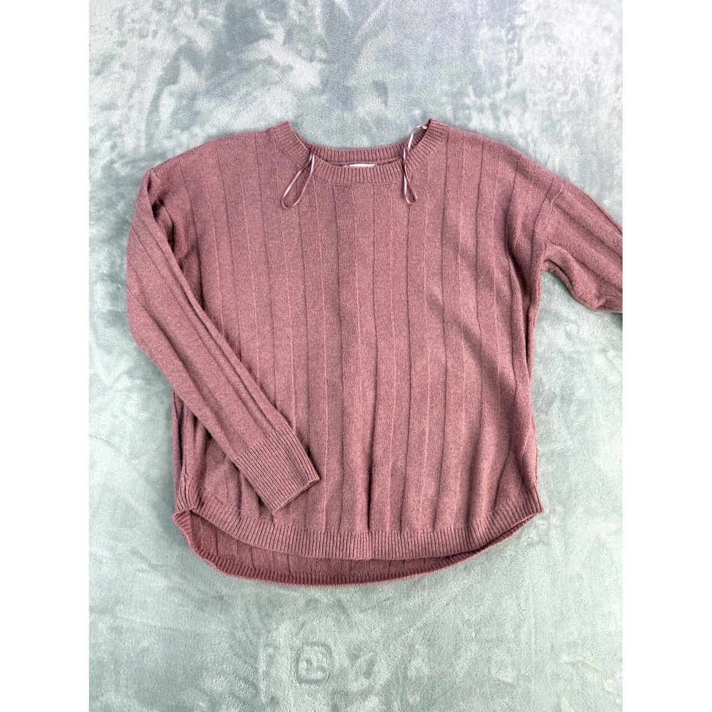 Pink Rose Rib Knit Sweater Womens Small Dusty Mauve Lace-Up Criss Cross Pullover